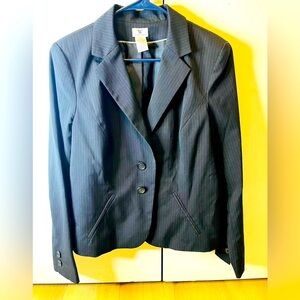 Worthington Blazer Jacket Women's 12 Gray Pinstriped Stretch Lined